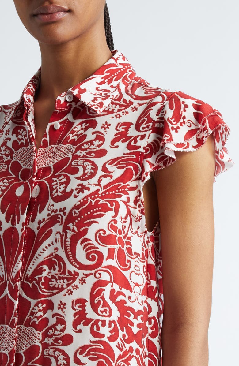 Alice + Olivia Jem Ruffle Sleeve Shirtdress, Alternate, color, 