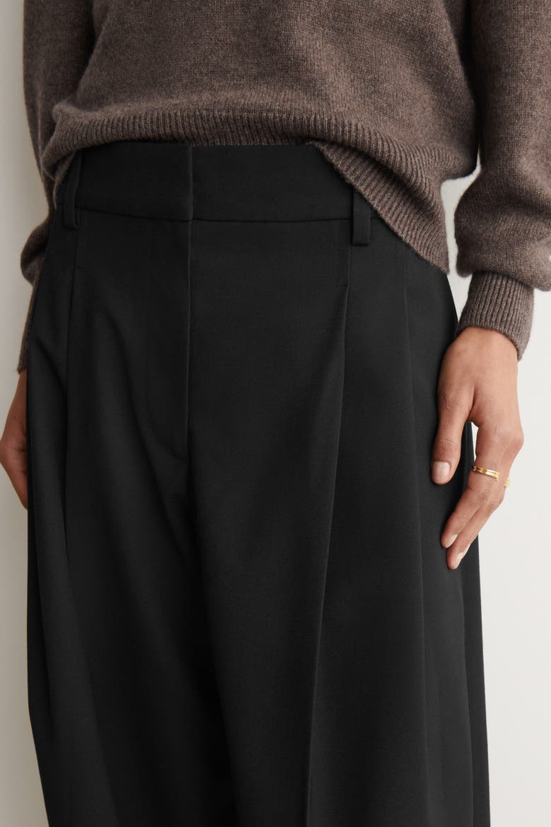 Pleated Wool-Blend Straight-Leg Pants, Alternate, color, BLACK
