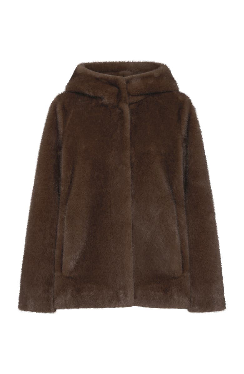 GERARD DAREL Morgane Hooded Faux Fur Coat, Alternate, color, Cigar