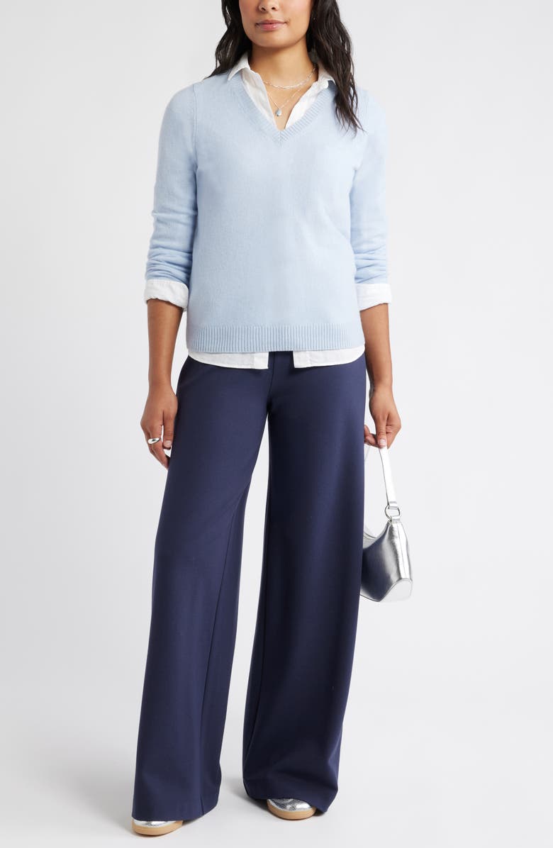 Caslon<sup>®</sup> High Waist Wide Leg Ponte Pants, Alternate, color, Navy Eclipse