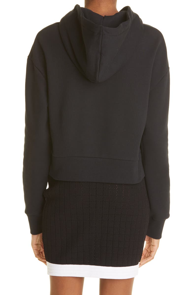 Balmain Flocked Logo Crop Hoodie, Alternate, color, 