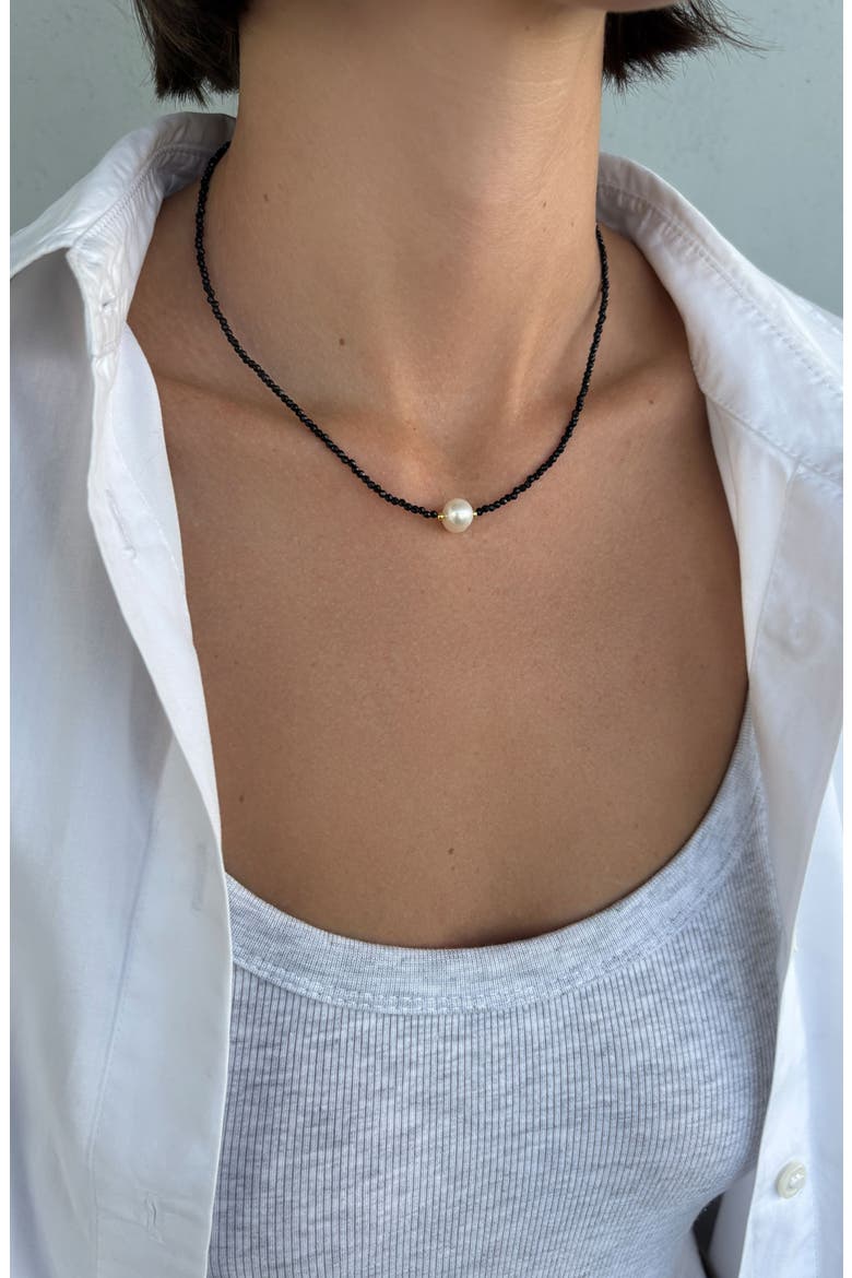 Freshwater Pearl Beaded Necklace, Alternate, color, BLACK/ WHITE