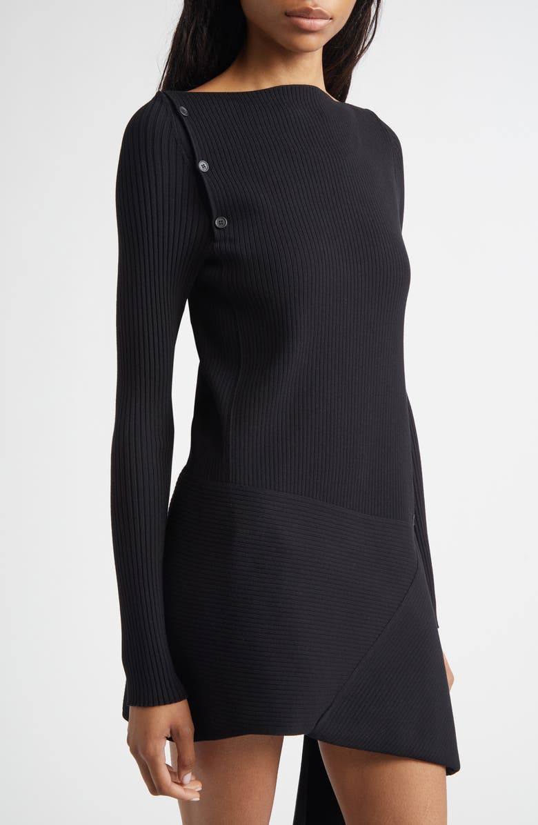 Courrèges Fold Long Sleeve Rib Sweater Dress, Alternate, color, Black
