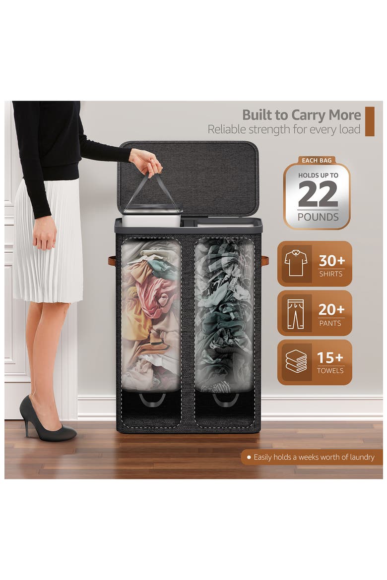 2-Compartment Laundry Hamper, Alternate, color, BLACK