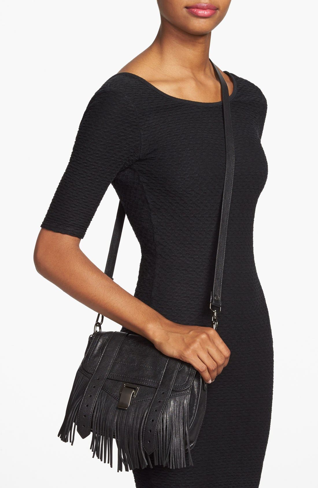 'PS1' Fringed Crossbody Pouch, Alternate, color, BLACK