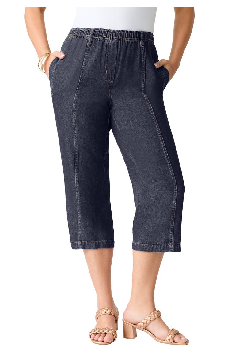 Plus Size Easy Wear Straight Leg Capri, Main, color, INDIGO WASH