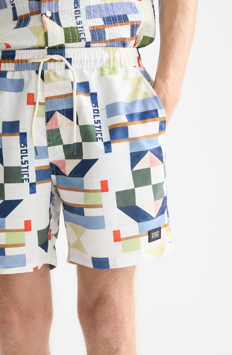 Scotch & Soda Patchwork Print Swim Trunks, Alternate, color, 
