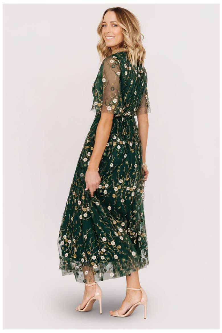 Arabella Embroidered Tulle Maxi Dress, Alternate, color, Dark Green Floral