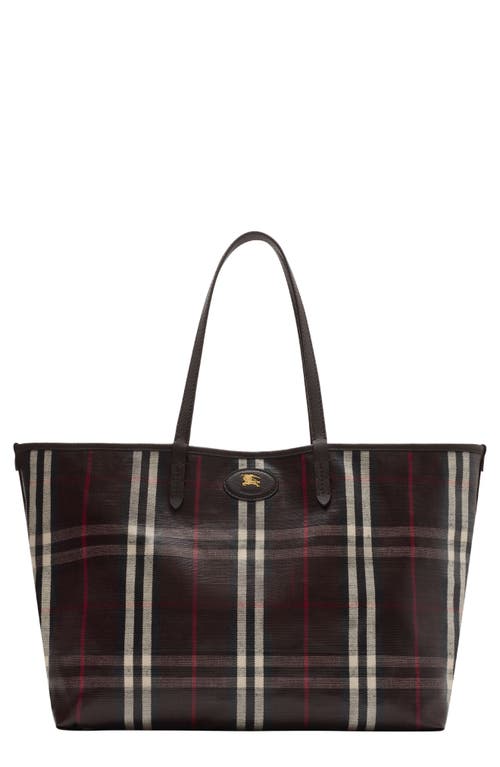 Burberry Medium Highlands Check Coated Canvas Tote In Brown