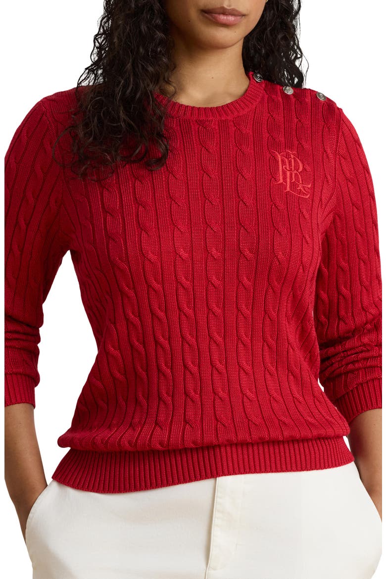 Button Trim Cable Knit Sweater, Alternate, color, RALPH RED