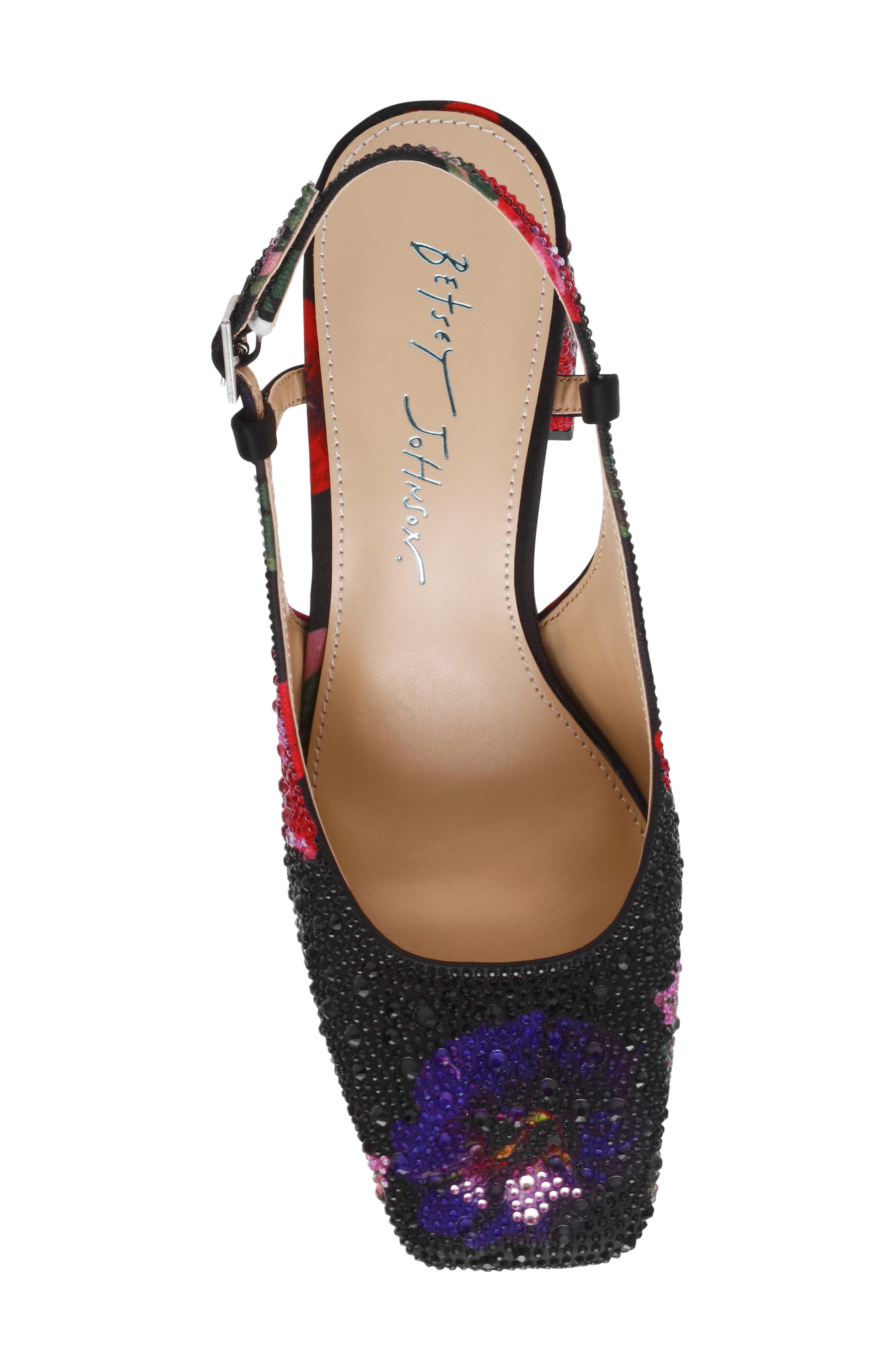 Betsey Johnson Elias Rhinestone Floral Slingback Pump, Alternate, color, Black Flower Multi