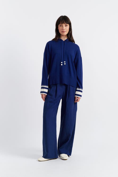 Chinti & Parker Ahoy! Wool Cashmere Hoodie Sweatshirt In Admiral Blue/cream