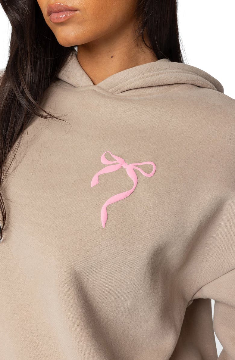 EDIKTED Sasha Bow Detail Hoodie, Alternate, color, Beige