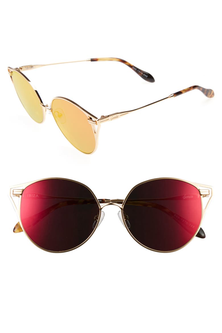 Ibiza 55mm Mirrored Round Sunglasses, Main, color, REVO MIRROR/ GOLD