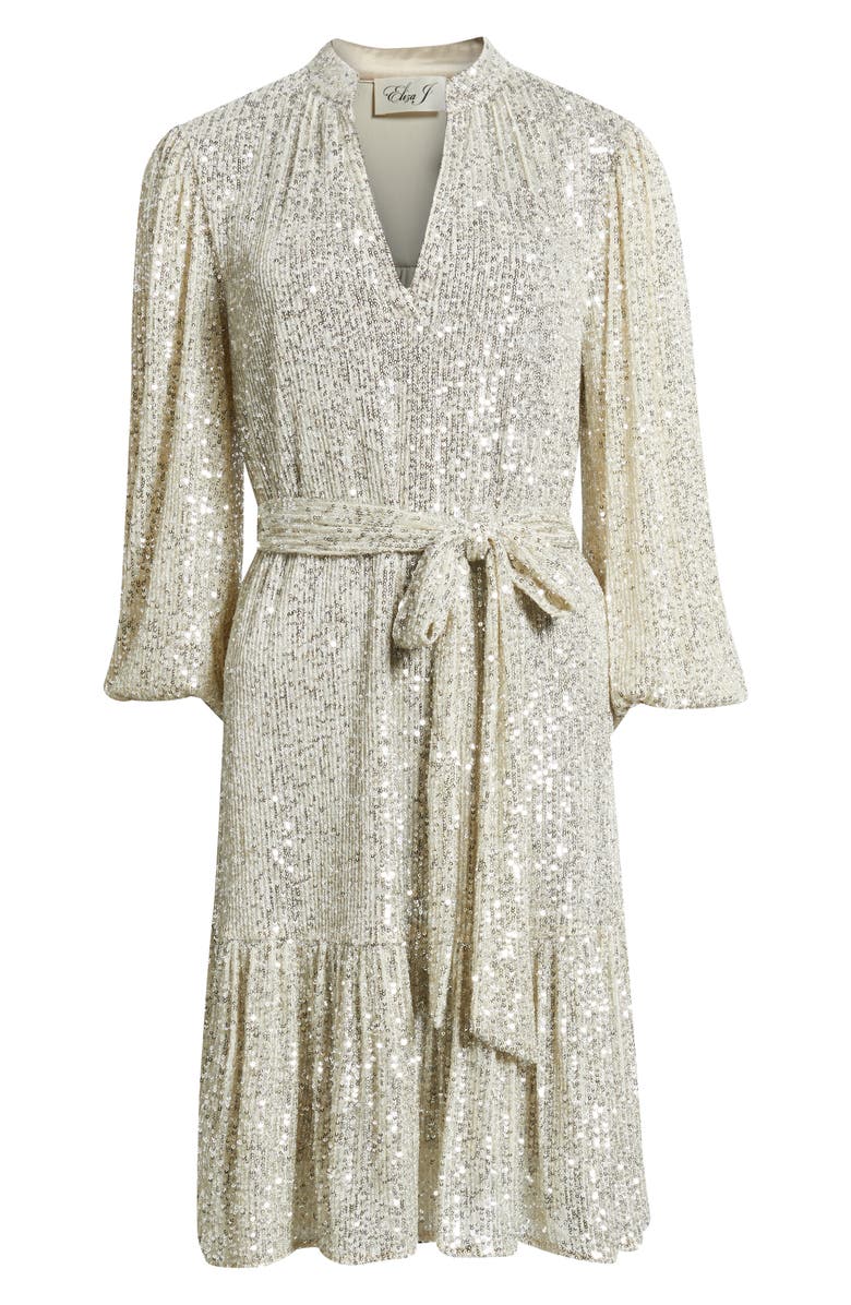 Eliza J Sequin Belted Dress, Alternate, color, Silver