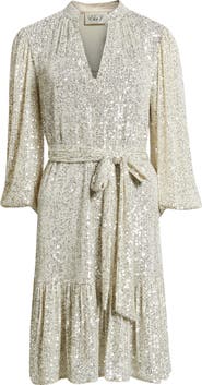 Eliza J Sequin Belted Dress