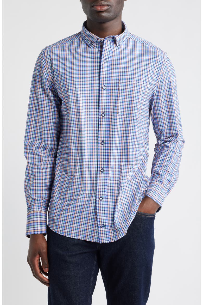 XC Motion Performance Knit Button-Up Shirt, Main, color, BLUE MULTI CHECK