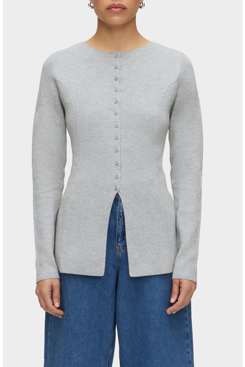 Daphne Split Hem Organic Cotton & Wool Blend Cardigan, Main, color, GREY