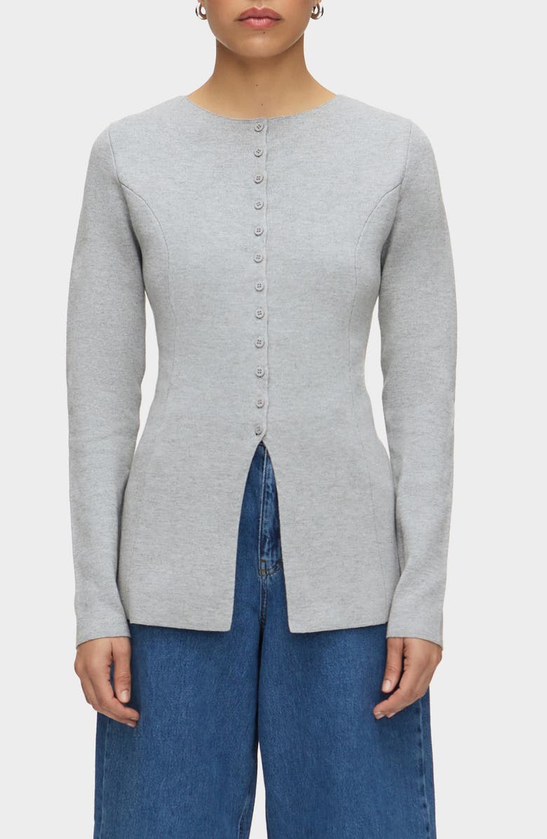 ALIGNE Daphne Split Hem Organic Cotton & Wool Blend Cardigan, Main, color, Grey