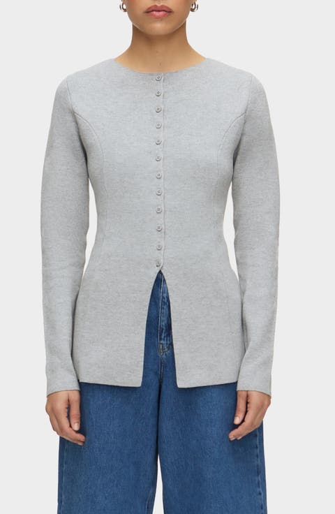 Daphne Split Hem Organic Cotton & Wool Blend Cardigan