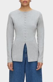 ALIGNE Daphne Split Hem Organic Cotton & Wool Blend Cardigan