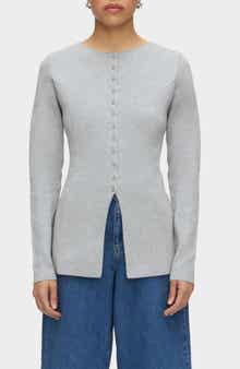 ALIGNE Daphne Split Hem Organic Cotton & Wool Blend Cardigan