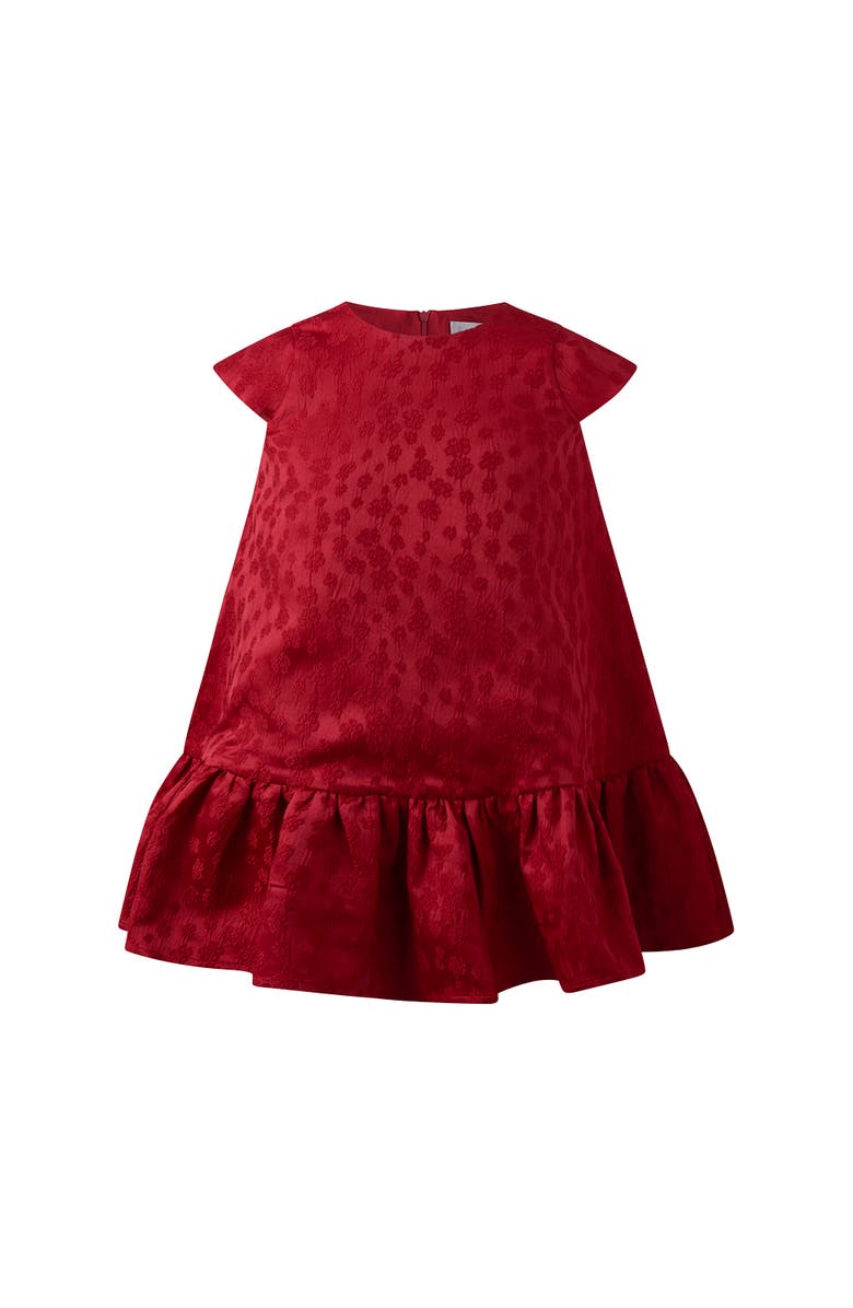 Rachel Riley Red Petal Damask Drop Hem Dress, Main, color, Red