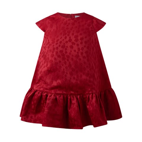 Red Petal Damask Drop Hem Dress