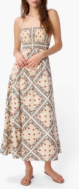 CAMI NYC Cecily Smocked Bodice Cotton & Silk Sundress