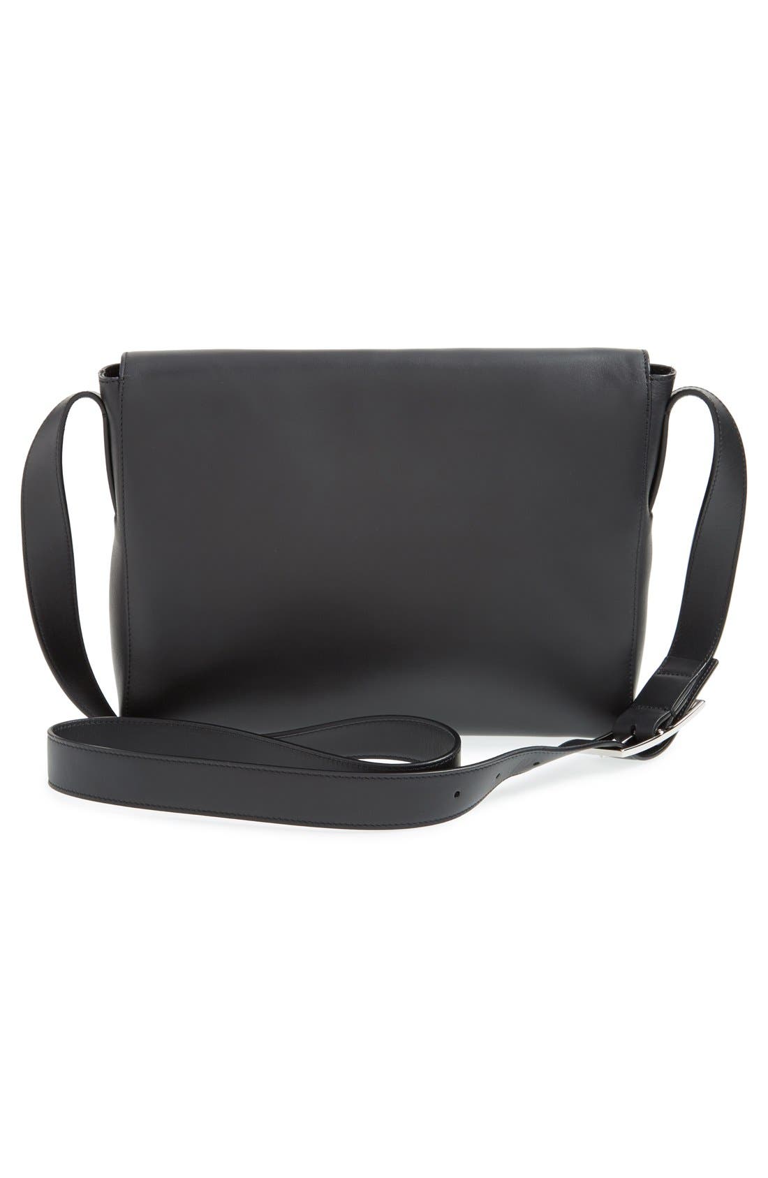 'Signature Collection - Medium' Leather Messenger Bag, Alternate, color, BLACK