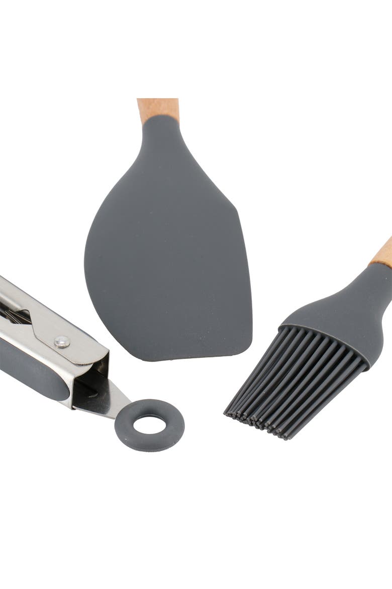 Holton 7 Piece Silicone Beech Wood Kitchen Tool Set, Alternate, color, Gray