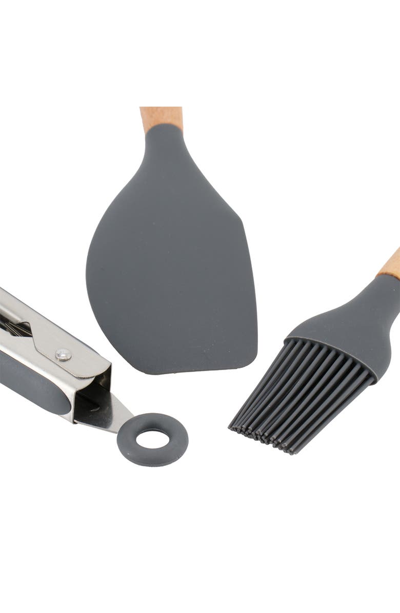 Gibson Home Holton 7 Piece Silicone Beech Wood Kitchen Tool Set, Alternate, color, Gray