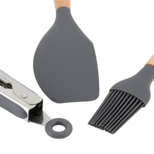 Gibson Home Holton 7 Piece Silicone Beech Wood Kitchen Tool Set In Gray
