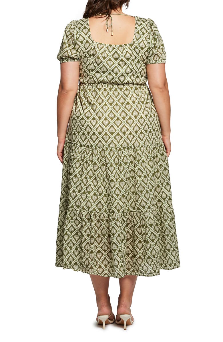 Estelle Heart Print Square Neck Cotton Dress, Alternate, color, Green Print
