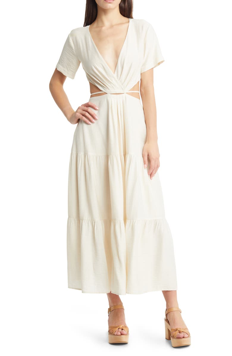MOON RIVER Cutout Stretch Cotton Maxi Dress, Main, color, 