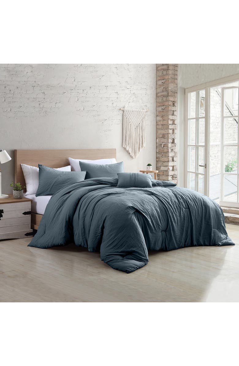 Modern Threads 4-Piece Garment-Washed Comforter Set - Beck Dark Rose - Queen, Alternate, color, Denim
