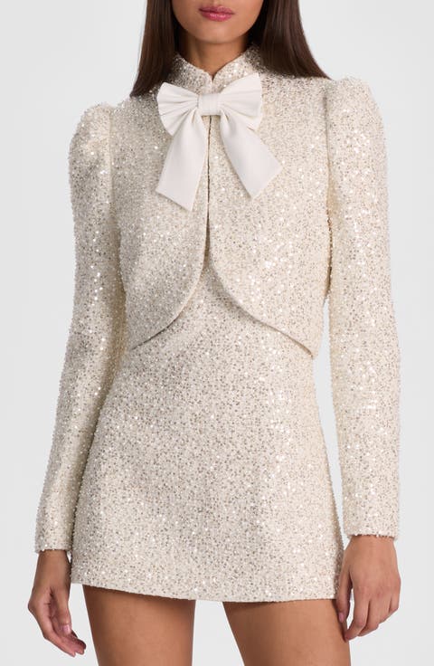 Ilaria Sequin & Bead Embellished Crop Jacket with Bow