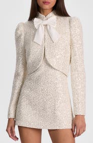 Alice + Olivia Ilaria Sequin & Bead Embellished Crop Jacket with Bow