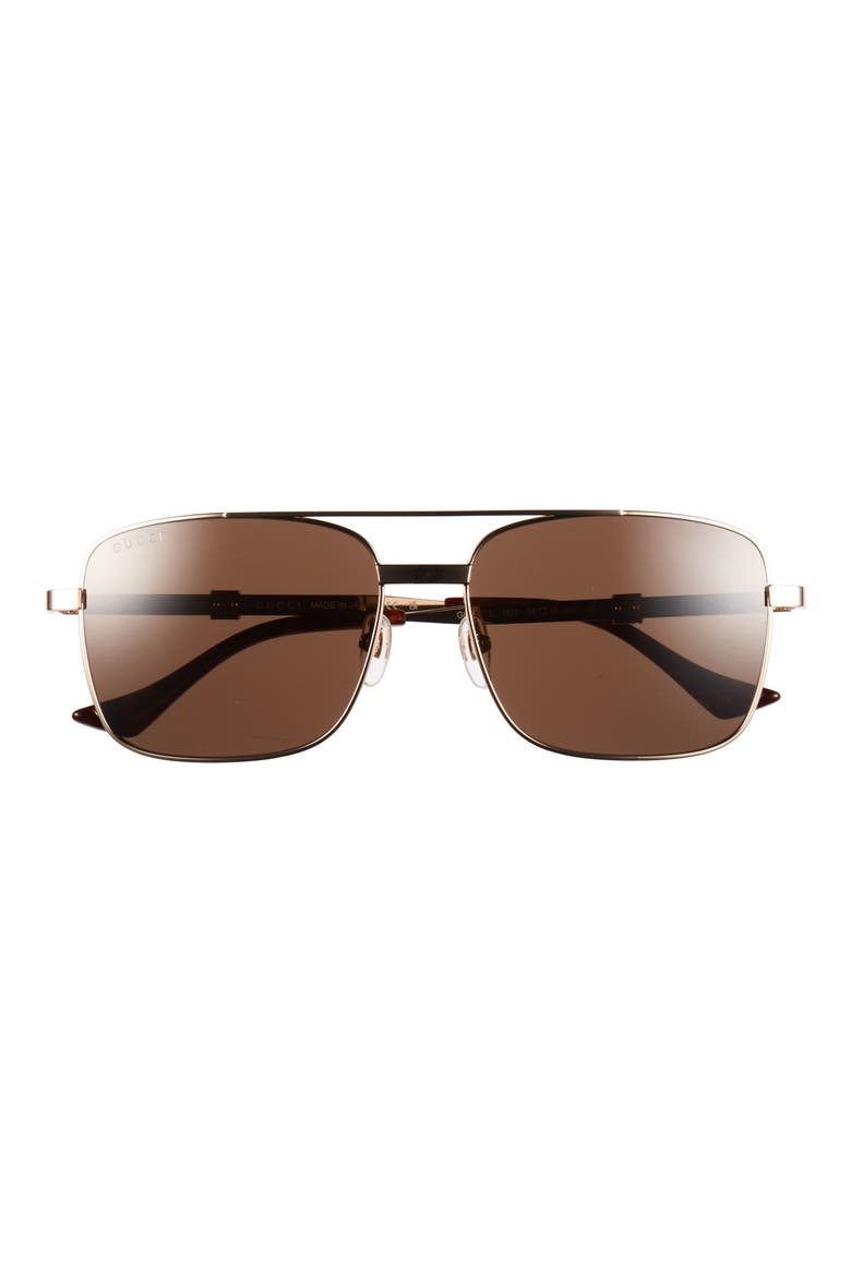 58mm Square Metal Frame Sunglasses, Main, color, GOLD GOLD BROWN