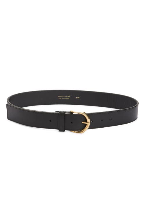 Janessa Leone Golden Buckle Leather Belt In Black