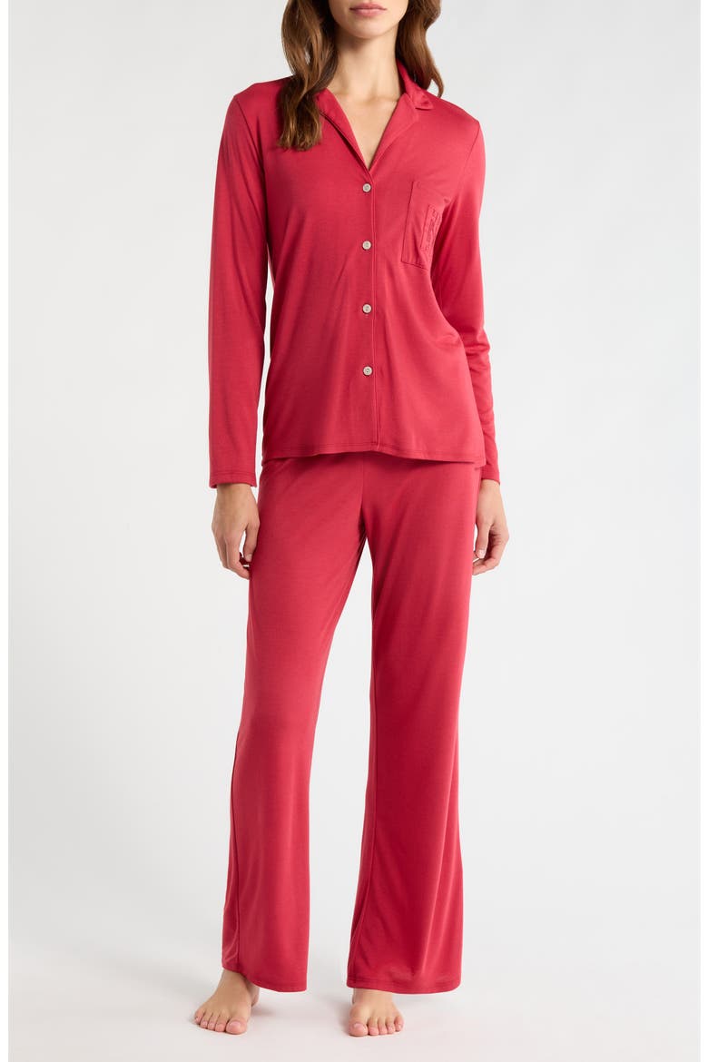 Embroidered Jersey Pajamas, Main, color, CHERRY RED