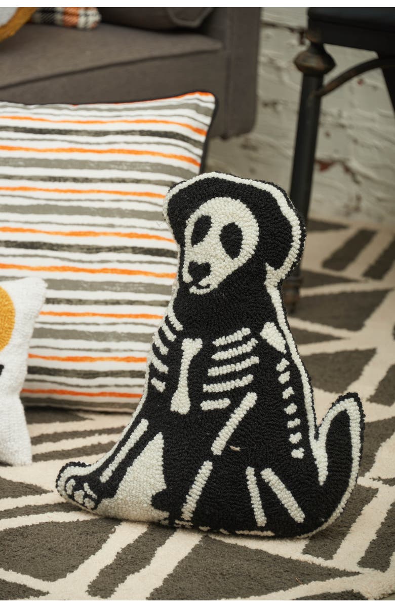 C&F Home Pets Skeleton Shaped Hooked Pillows, Alternate, color, Black Dog
