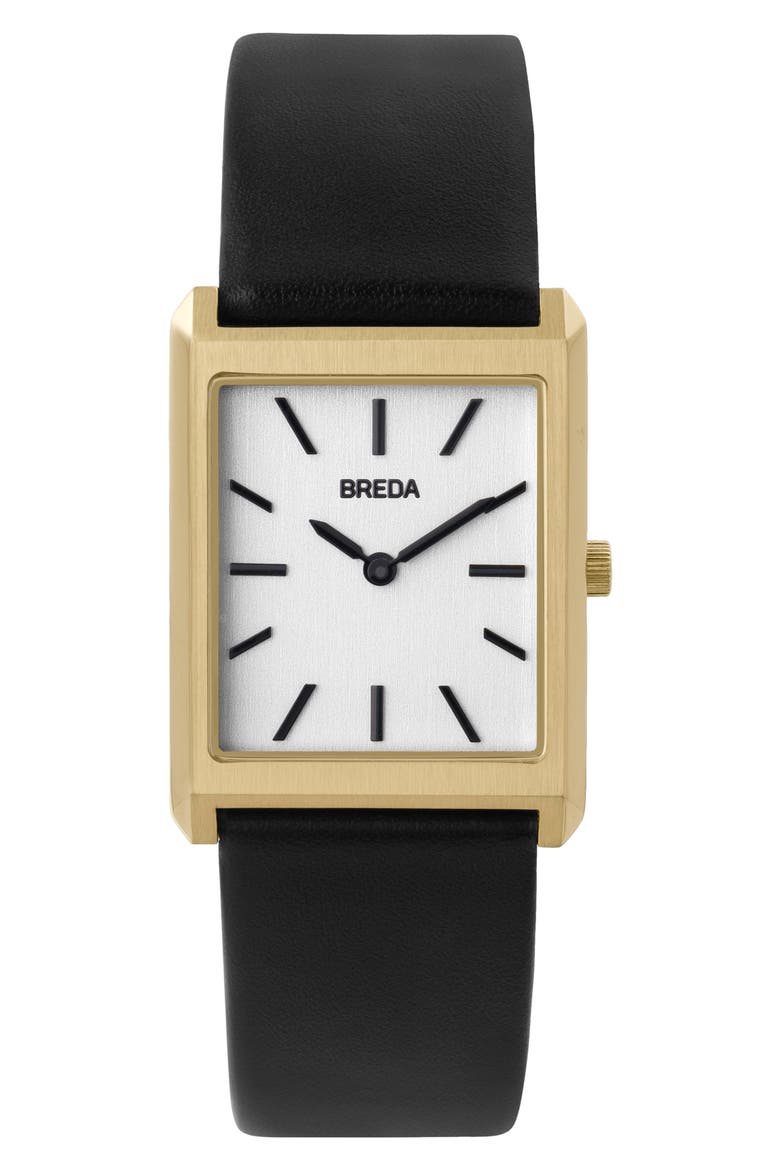 Virgil Leather Strap Watch, 26mm, Main, color, GOLD/ BLACK/ IVORY
