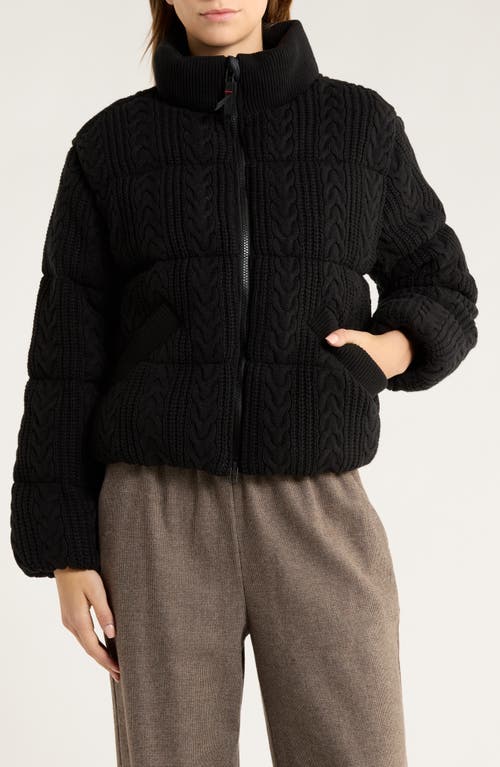 Marine Layer Alba Cable Knit Cotton Blend Puffer Jacket In Black