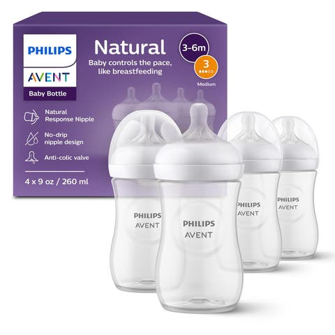Natural Baby Bottle with Natural Response Nipple, 9oz, 4pk, Clear