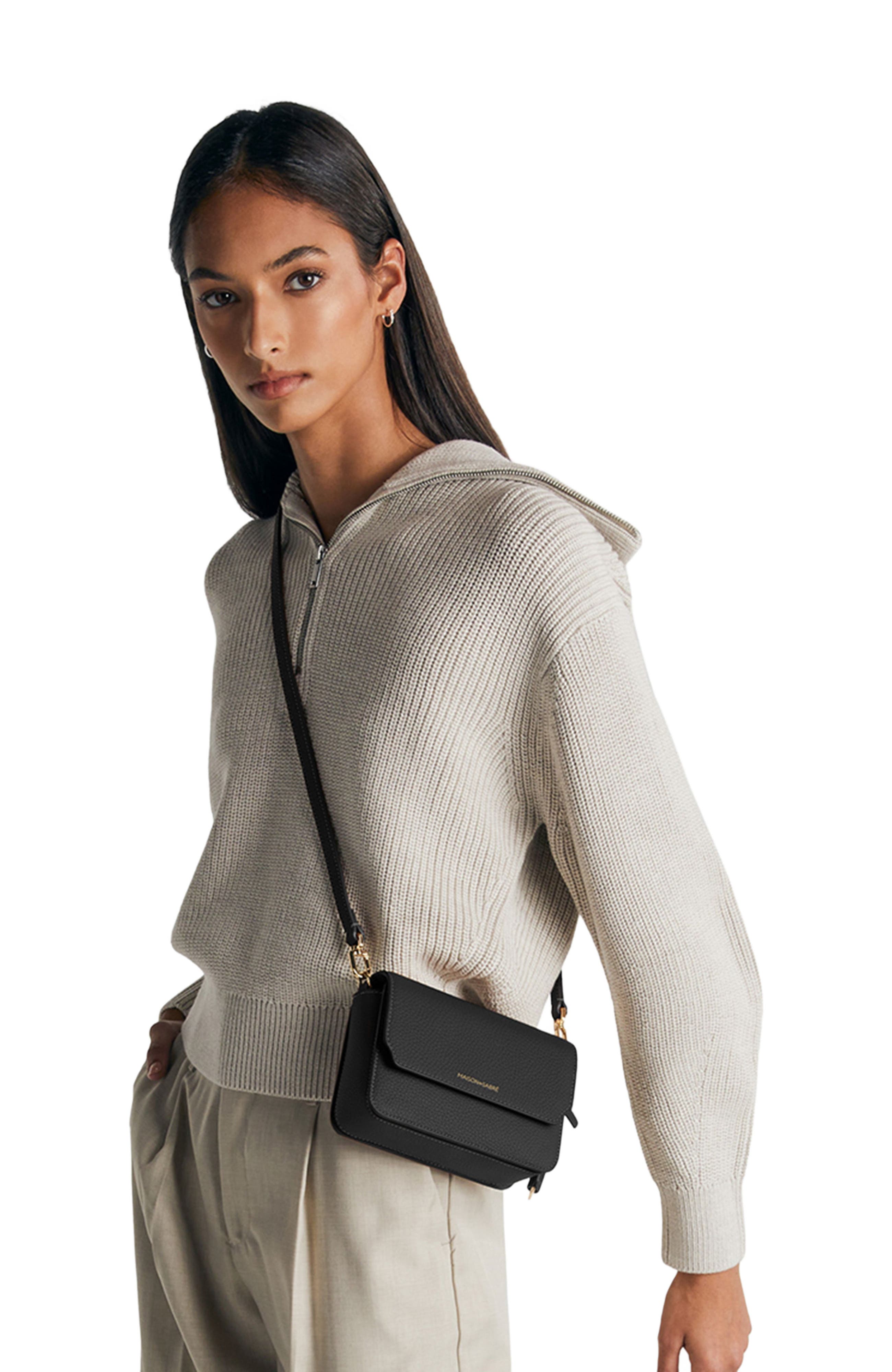 MAISON de SABRÉ Mini Leather Flap Bag, Alternate, color, Black Caviar