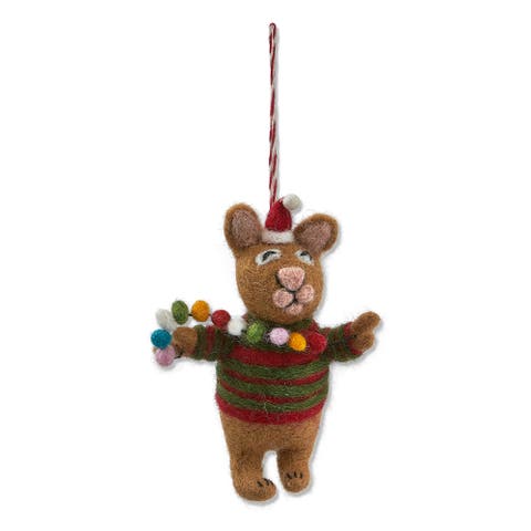 Multicolor Pompom Cat Ornament for Christmas Tree Decoration
