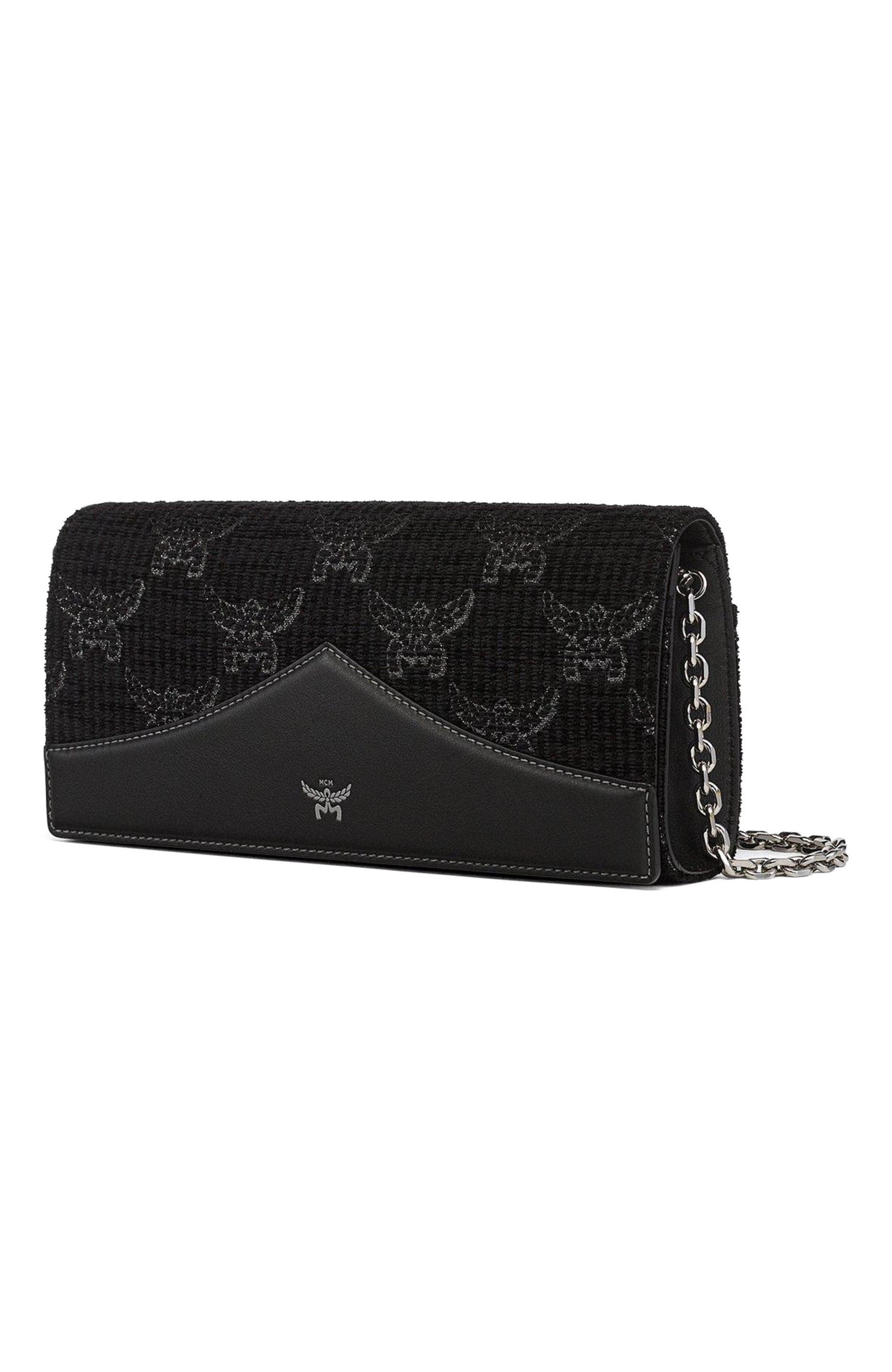 MCM Diamond Clutch in Lauretos Lurex Jacquard, Alternate, color, Black