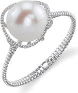 The Pearl Source 14K Gold Freshwater Pearl Raven Ring