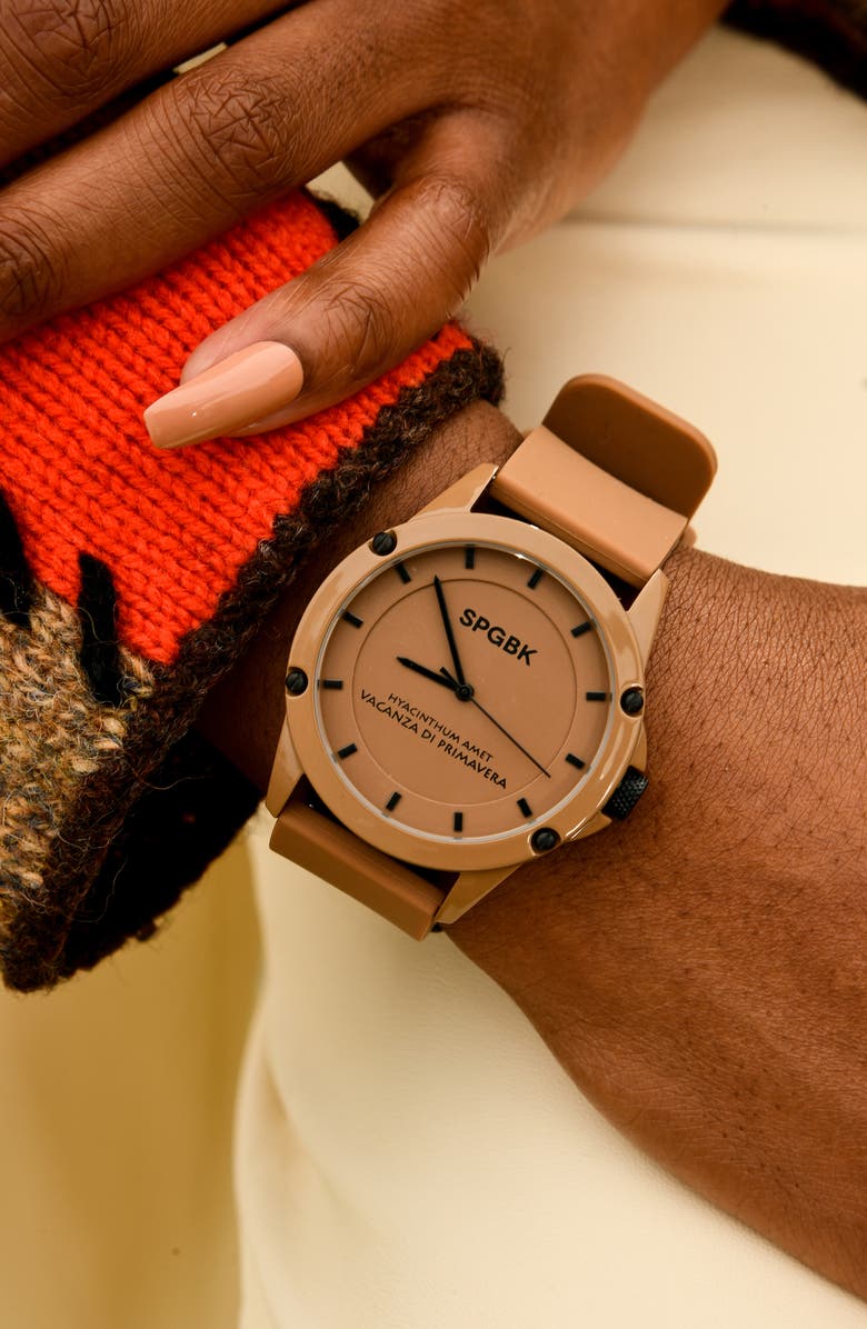 SPGBK Watches Sandhill Silicone Strap Watch, 42mm, Alternate, color, Brown